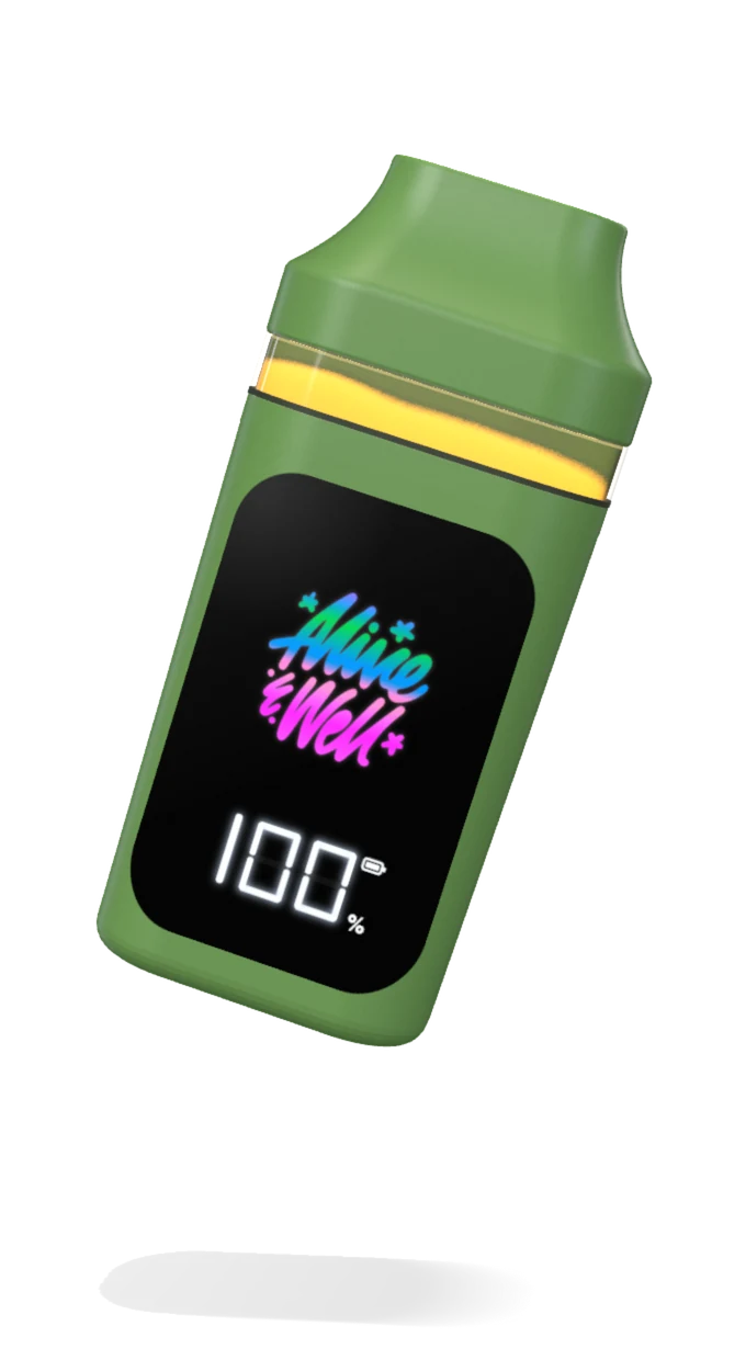 Alive & Well AIO All-in-One Cannabis Vape Device with golden live-resin oil and digital display