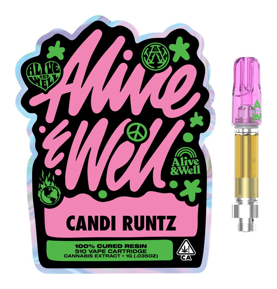Candi Runtz hybrid — Alive & Well Cured Resin Cannabis Vape Cartridge with 510 device