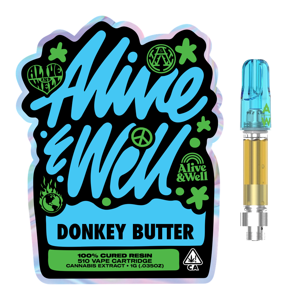 Donkey Butter indica — Alive & Well Cured Resin Cannabis Vape Cartridge with 510 device