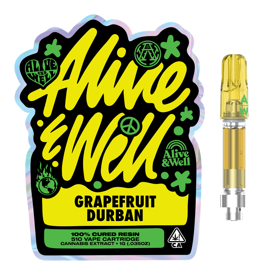 Grapefruit Durban sativa — Alive & Well Cured Resin Cannabis Vape Cartridge with 510 device