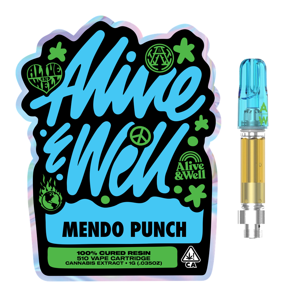 Mendo Punch indica — Alive & Well Cured Resin Cannabis Vape Cartridge with 510 device