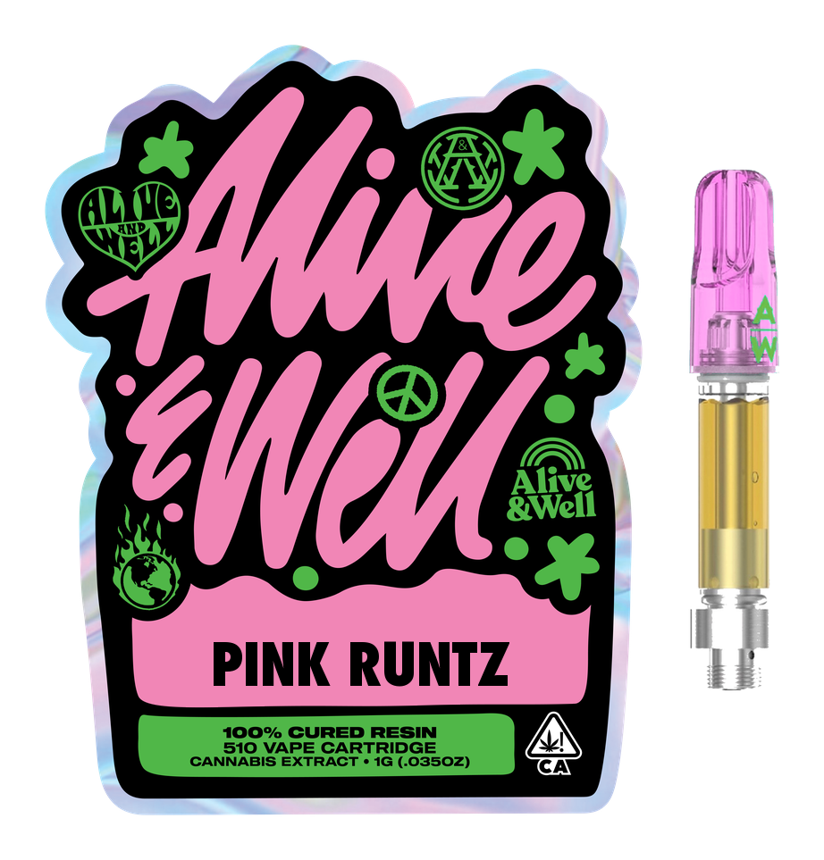 Pink Runtz hybrid — Alive & Well Cured Resin Cannabis Vape Cartridge with 510 device