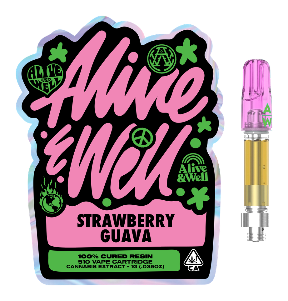 Strawberry Guava hybrid — Alive & Well Cured Resin Cannabis Vape Cartridge with 510 device