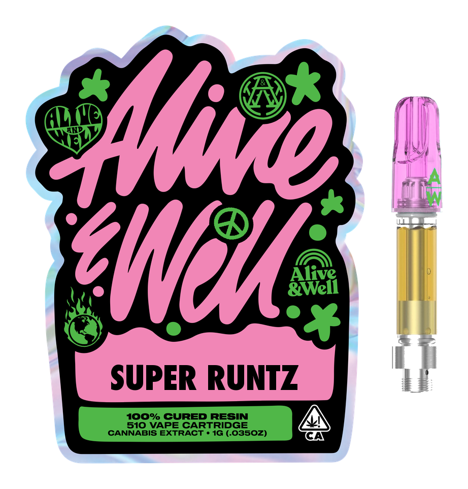 Super Runtz hybrid — Alive & Well Cured Resin Cannabis Vape Cartridge with 510 device